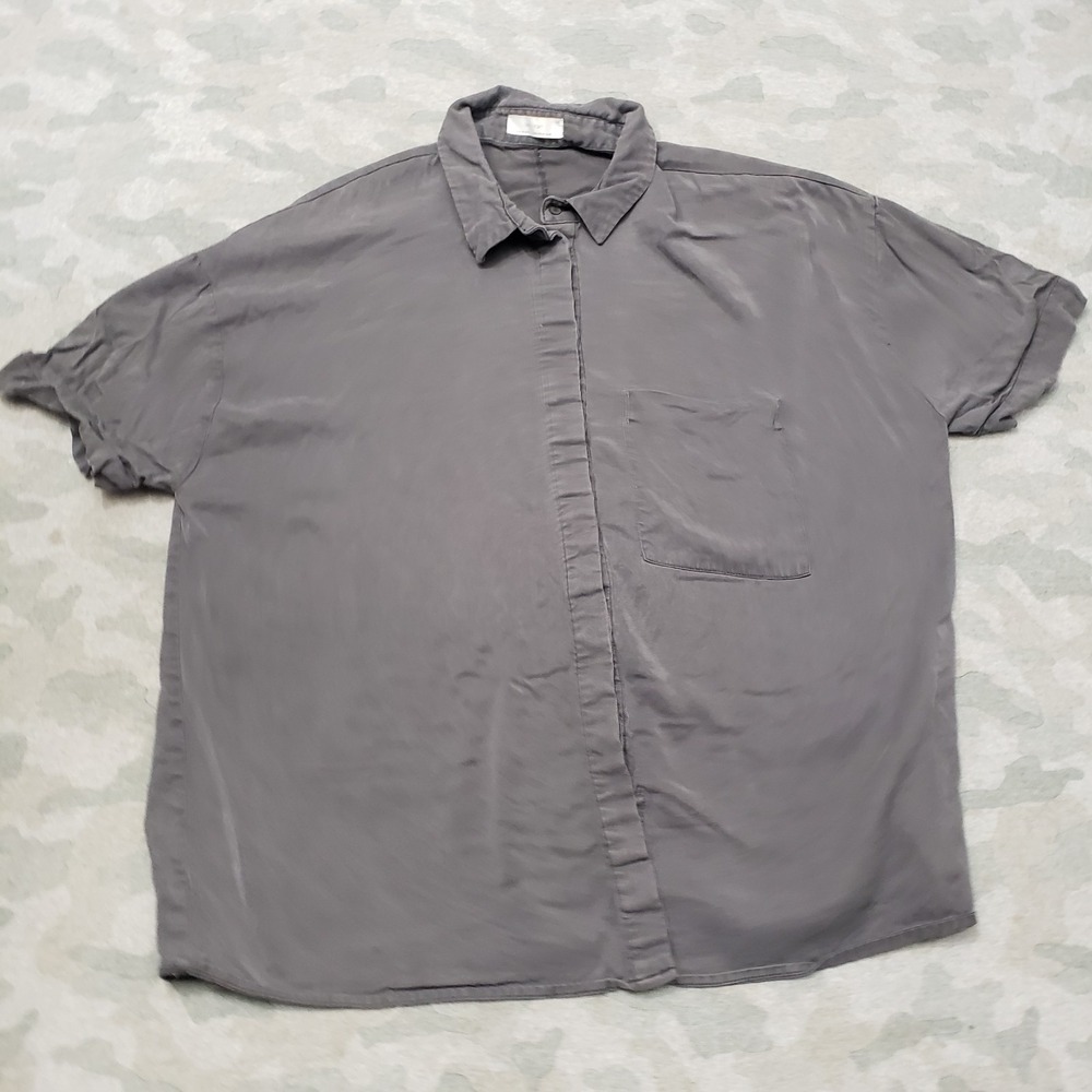 Oak + Fort Top Womens Large Gray Short Sleeve‎ Button Up